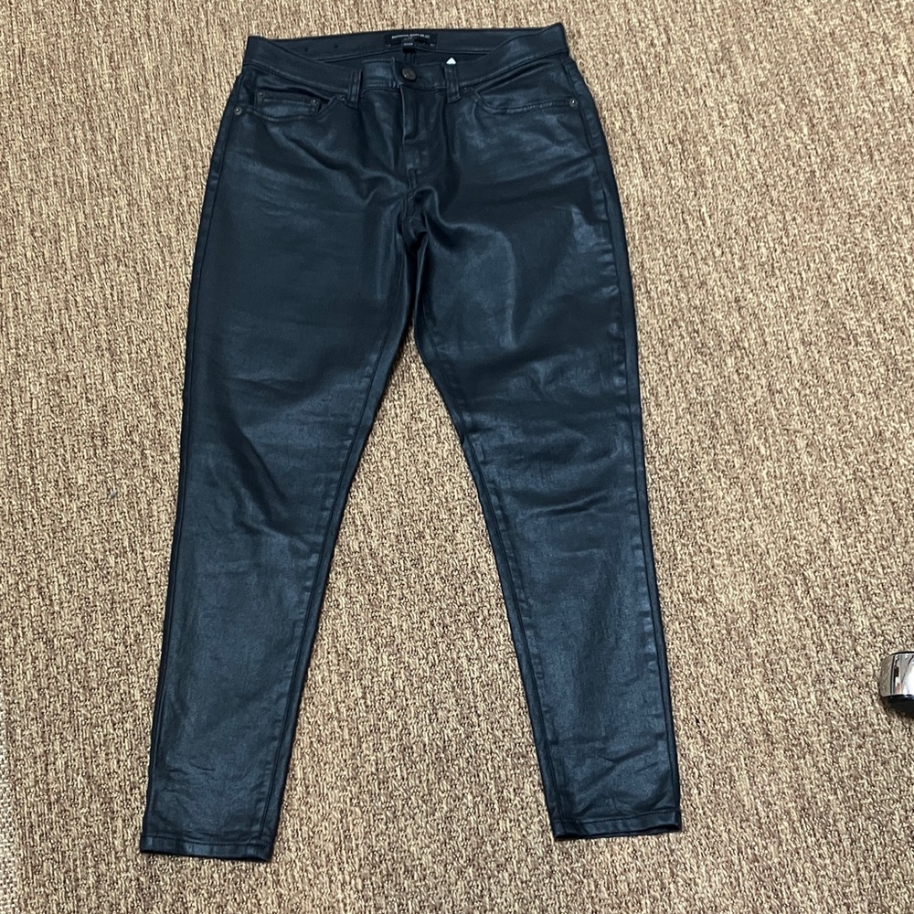 Black Leather Look Coated Jeans